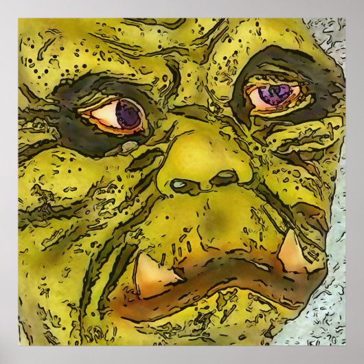 不気味な亀のモンスターブラックアウトライン漫画 ポスター (正面)