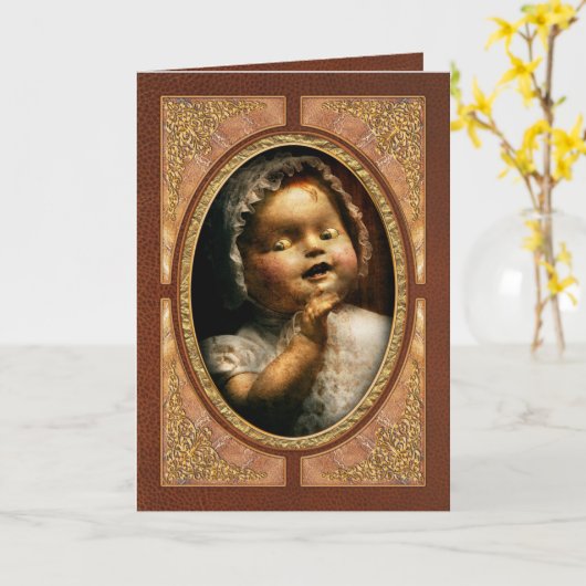 不気味な人形来遊を一緒に カード (黄色い花)