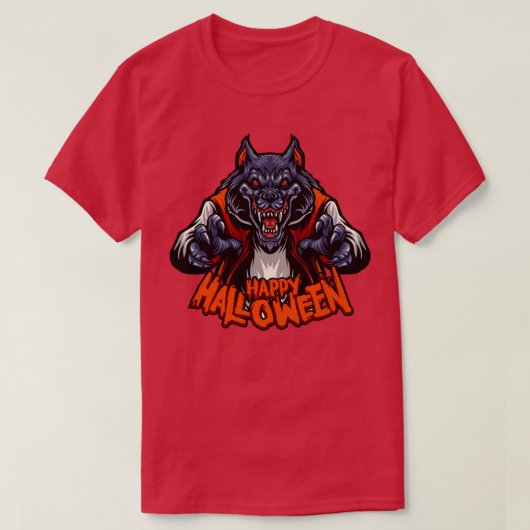 不気味な人狼ハッピーハローウィン Tシャツ (デザイン正面)