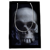 不気味な人間のスカルの厳格な白黒の写真撮影 ミディアムペーパーバッグ (正面)