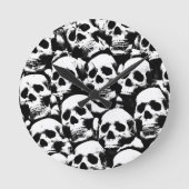 不気味な人間スカル模様ホラーゴシック暗黒アート ラウンド壁時計 (正面)