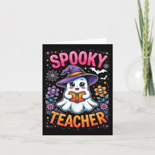 不気味な先生 かわいい幽霊 本を読む 面白いハロウィン カード