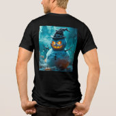 不気味な光る目をしたハロウィンの雪だるま トライブレンドTシャツ (裏面)