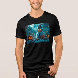 不気味な光る目をしたハロウィンの雪だるま トライブレンドTシャツ