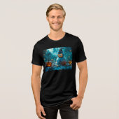 不気味な光る目をしたハロウィンの雪だるま トライブレンドTシャツ (正面全面)
