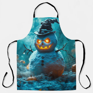 不気味な光る目を持つハロウィンスノーマン エプロン