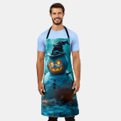不気味な光る目を持つハロウィンスノーマン エプロン (着用した状態)