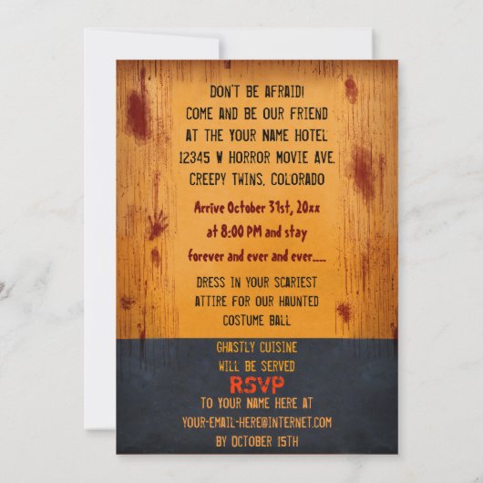 不気味な双子ハローウィンパーティ血ホラー 招待状 (裏面)