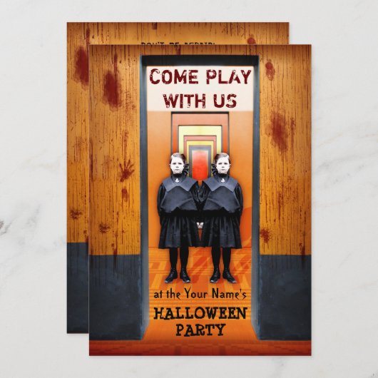 不気味な双子ハローウィンパーティ血ホラー 招待状 (正面/裏面)