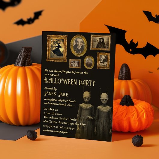 不気味な双子ヴィンテージ奇妙なハローウィンパーティ 招待状