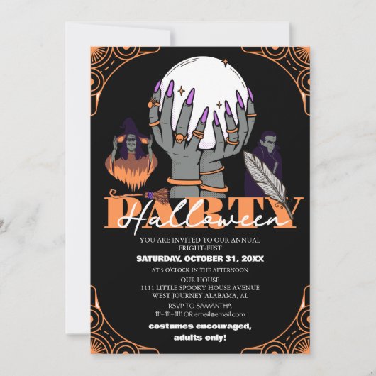 不気味な吸血鬼の魔女ハロウィーンの衣装パーティー 招待状 (正面)
