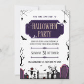 不気味な墓地とコウモリのハロウィンパーティー招待状 招待状 (正面)