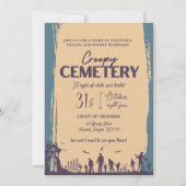 不気味な墓地のバイオレットとオレンジ色のピーチ 招待状 (正面)