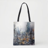 不気味な墓地の墓地の墓ハロウィーンを交差 トートバッグ (正面)