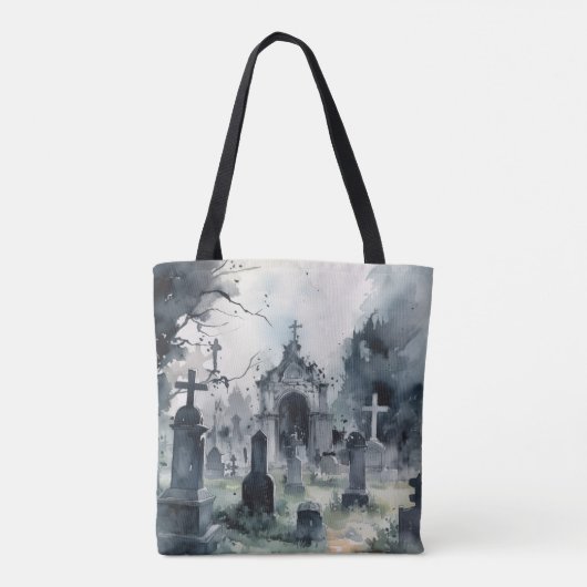 不気味な墓地の墓地の墓ハロウィーンを交差 トートバッグ (裏面)