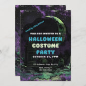 不気味な墓地の墓地クレセントムーンハロウィン 招待状 (正面/裏面)