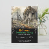 不気味な墓地の墓墓墓ブラックハロウィーン 招待状 (スタンド正面)