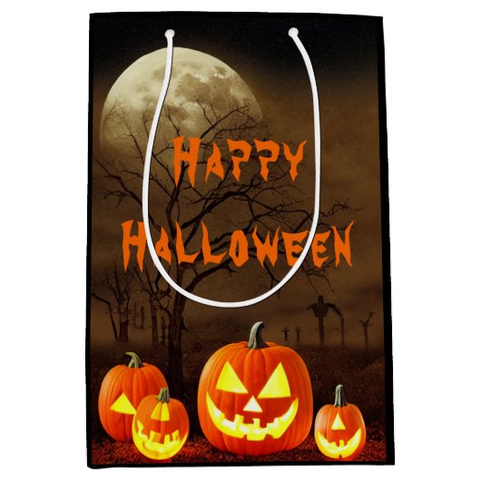 不気味な墓地ハローウィンパーティ ミディアムペーパーバッグ (正面)