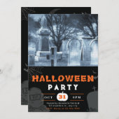 不気味な墓地フォトブラックハロウィーン 招待状 (正面/裏面)