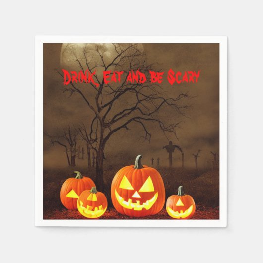 不気味な墓地食べドリンクと怖いハロウィーン スタンダードカクテルナプキン (正面)
