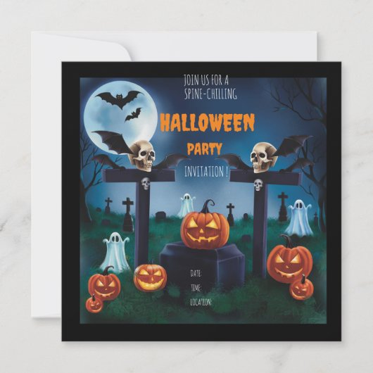 「不気味な夜の墓地ハロウィンパーティーに参加しよう」 招待状 (正面)