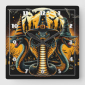 不気味な夜の環境のハロウィーンのヘビ スクエア壁時計 (正面)