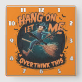 不気味な夜飛んでいるを通してハロウィーンのかかし スクエア壁時計 (正面)