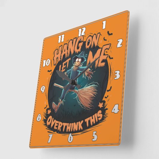 不気味な夜飛んでいるを通してハロウィーンのかかし スクエア壁時計 (傾斜)