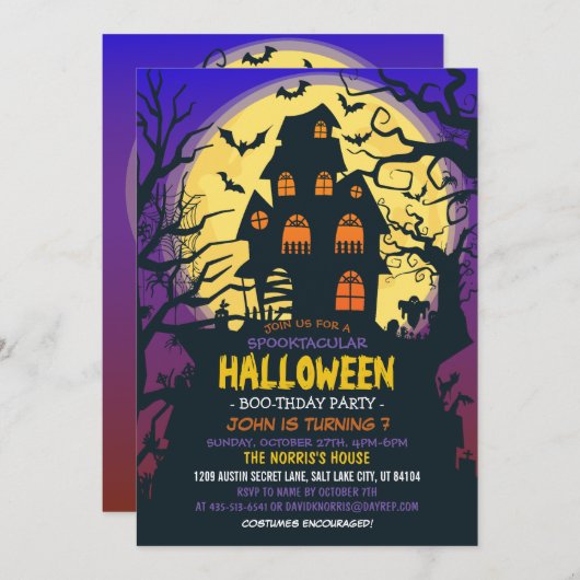 不気味な子供の衣装ハロウィーン誕生日パーティー 招待状 (正面/裏面)