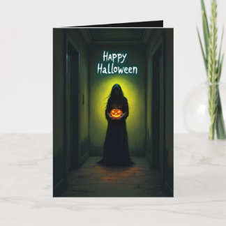 不気味な少女のホラー ハロウィン カード