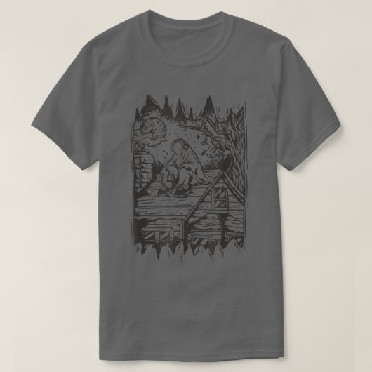 不気味な幽霊がヘッドフォンを着用して屋根に座る Tシャツ (デザイン正面)