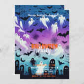 不気味な幽霊こうもりスカイハローウィンパーティ 招待状 (正面/裏面)