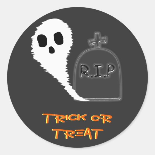 不気味な幽霊と墓のハロウィンステッカー ラウンドシール (正面)