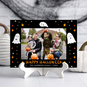 不気味な幽霊と星の写真 ハロウィン シーズンカード