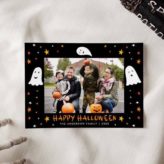 不気味な幽霊と星の写真 ハロウィン シーズンカード