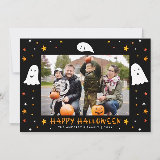 不気味な幽霊と星の写真 ハロウィン シーズンカード (正面)