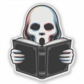 不気味な幽霊と本 – 不気味なハロウィーンアート シール (正面)