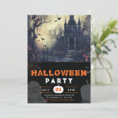 不気味な幽霊のよく出るハウスとこうもりズブラックハロウィーン 招待状 (スタンド正面)