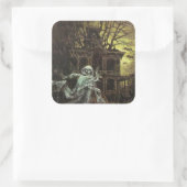 不気味な幽霊のよく出るハウスハロウィーンステッカー スクエアシール (バッグ)