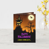 不気味な幽霊のよく出るハウスハロウィーン カード (黄色い花)