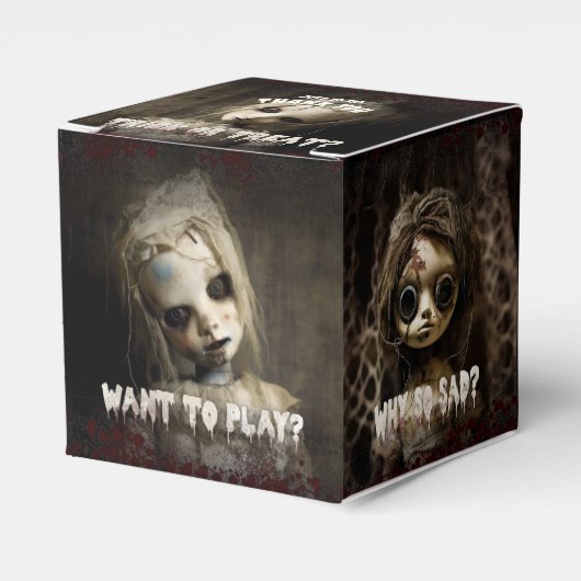 不気味な幽霊のよく出る人形ハロウィーンの愛用箱 |不気味 | フェイバーボックス (正面サイド)