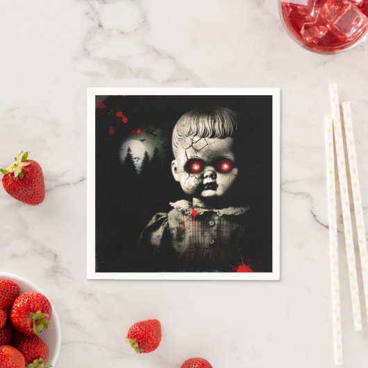 不気味な幽霊のよく出る人形ハロウィーンの衣装パーティー スタンダードカクテルナプキン (インサイチュ)