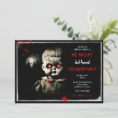 不気味な幽霊のよく出る人形ハロウィーンの衣装パーティー 招待状 (スタンド正面)