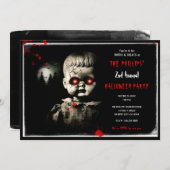 不気味な幽霊のよく出る人形ハロウィーンの衣装パーティー 招待状 (正面/裏面)