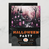 不気味な幽霊の出る町 ハウス パンプキン ハロウィン 招待状 (正面/裏面)