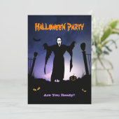 不気味な幽霊の墓地のカボチャハローウィンパーティ 招待状 (スタンド正面)