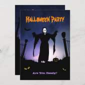 不気味な幽霊の墓地のカボチャハローウィンパーティ 招待状 (正面/裏面)