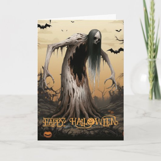 不気味な幽霊の木 ハロウィン シーズンカード (正面)