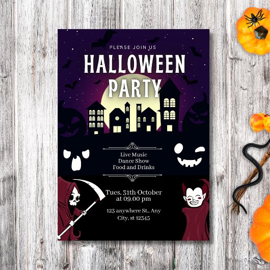 不気味な幽霊の村とモンスターのハロウィンパーティー  招待状