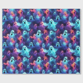 不気味な幽霊ブルーレッドパープルハロウィーンデコップページ ラッピングペーパー (フラット)